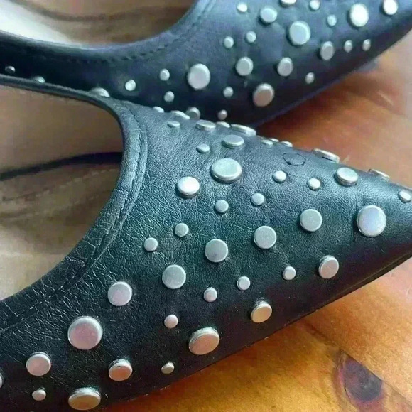 Diane Von Furstenberg Alina black, silver studded, pointy toe heels; size 9 - Picture 2 of 5